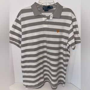 Polo Ralph Lauren Custom Fit white grey stripe short sleeve polo shirt size XL‎